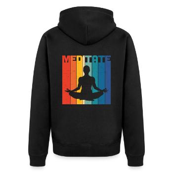 Meditiere Retro - Unisex Premium Bio Zip Hoodie - Schwarz - Hinten - Nico (187cm)