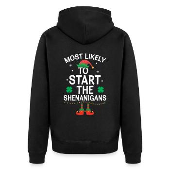 Elfe de Noël - Le plus susceptible de commencer le Shenanig - Veste à capuche bio Premium Unisexe - noir - Dos - Nico (187cm)