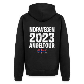 Norwegen Angeltour 2023 Angeln Angler Fischen - Unisex Premium Bio Zip Hoodie - Schwarz - Hinten - Nico (187cm)