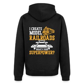 Steam Train Driver Trainspotting - Unisex Premium Bio Zip Hoodie - Schwarz - Hinten - Nico (187cm)