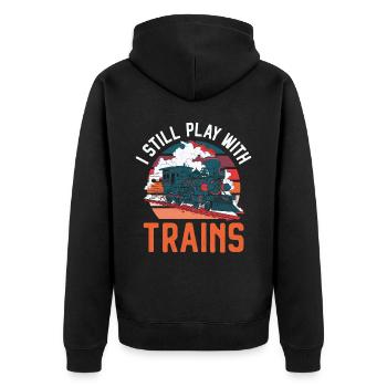 Steam Train Driver Trainspotting - Unisex Premium Bio Zip Hoodie - Schwarz - Hinten - Nico (187cm)