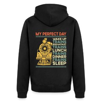 Steam Train Driver Trainspotting - Unisex Premium Bio Zip Hoodie - Schwarz - Hinten - Nico (187cm)