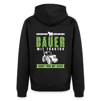 Single Bauer Traktor Alleinstehend - Unisex Premium Bio Zip Hoodie - Schwarz - Hinten - Nico (187cm)