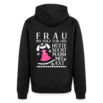 Single Frau Dirndl Alleinstehend - Unisex Premium Bio Zip Hoodie - Schwarz - Hinten - Nico (187cm)