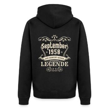 September 1958 - Die Geburt einer Legende - Unisex Premium Bio Zip Hoodie - Schwarz - Hinten - Nico (187cm)