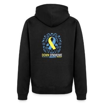 Sensibilisation au syndrome de Down I Ruban jaune bleu T21 - Veste à capuche bio Premium Unisexe - noir - Dos - Nico (187cm)