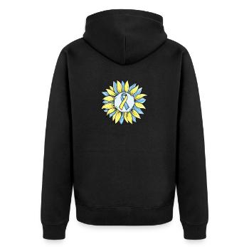 Sensibilisation au syndrome de Down I Ruban jaune bleu T21 - Veste à capuche bio Premium Unisexe - noir - Dos - Nico (187cm)
