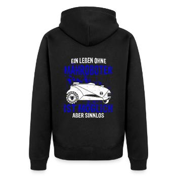 Rasenroboter Leben ohne Mähroboter ist möglich abe - Unisex Premium Bio Zip Hoodie - Schwarz - Hinten - Nico (187cm)