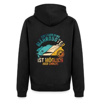 Rasenroboter Leben ohne Mähroboter ist möglich abe - Unisex Premium Bio Zip Hoodie - Schwarz - Hinten - Nico (187cm)