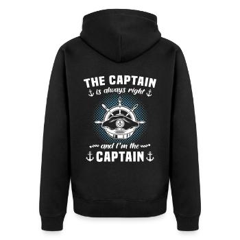 Captain is always right Captain - Unisex Premium Organic Zip Hoodie - black - Back - Nico (187cm)