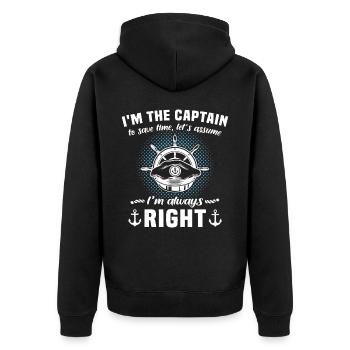 Captain is always right Captain - Unisex Premium Organic Zip Hoodie - black - Back - Nico (187cm)
