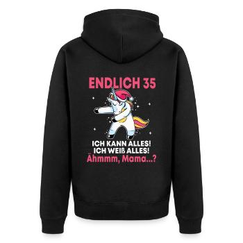 Endlich 35 Ich Kann Alles Ich Weiß Alles - Unisex Premium Bio Zip Hoodie - Schwarz - Hinten - Nico (187cm)