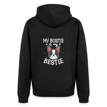 Boston Terrier Hund Hunde Hundeliebhaber Geschenk - Unisex Premium Bio Zip Hoodie - Schwarz - Hinten - Nico (187cm)