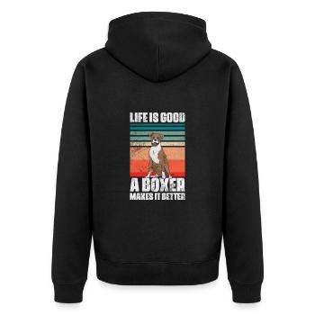 Boxer Hund - Unisex Premium Bio Zip Hoodie - Schwarz - Hinten - Nico (187cm)