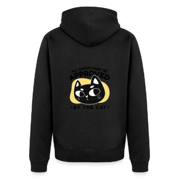 Katze - all guests must be approved by the cat - Unisex Premium Bio Zip Hoodie - Schwarz - Hinten - Nico (187cm)