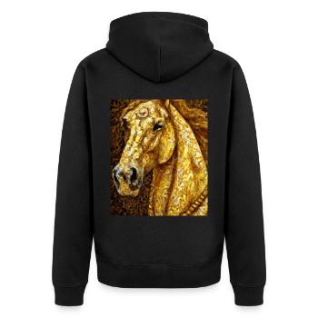 Pferde Portrait Pferd Gustav Klimt Style - Unisex Premium Bio Zip Hoodie - Schwarz - Hinten - Nico (187cm)