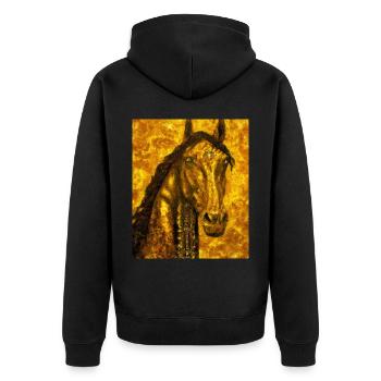 Pferde Portrait Pferd Gustav Klimt Style - Unisex Premium Bio Zip Hoodie - Schwarz - Hinten - Nico (187cm)