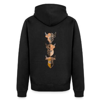 3 Highland Cattle Kuh mit Kuhmotiv - Unisex Premium Bio Zip Hoodie - Schwarz - Hinten - Nico (187cm)