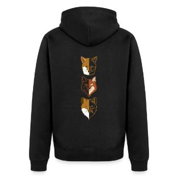 3 Fuchs Waldtier Design mit Tierkopf - Unisex Premium Bio Zip Hoodie - Schwarz - Hinten - Nico (187cm)