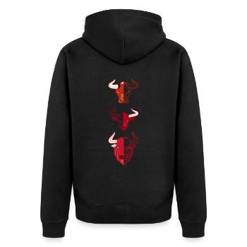 Landwirt Rind Tierkopf Motiv Aufdruck mit Stier - Unisex Premium Bio Zip Hoodie - Schwarz - Hinten - Nico (187cm)