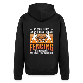 Fencing Hit Others First Retro Epee Fighter Fencer - Unisex Premium Organic Zip Hoodie - black - Back - Nico (187cm)