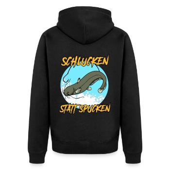 Waller Angler Angelsport Angeln Fisch - Unisex Premium Bio Zip Hoodie - Schwarz - Hinten - Nico (187cm)