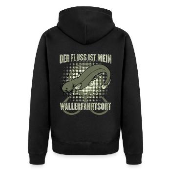 Angler Waller Angelsport Angeln Fisch - Unisex Premium Bio Zip Hoodie - Schwarz - Hinten - Nico (187cm)