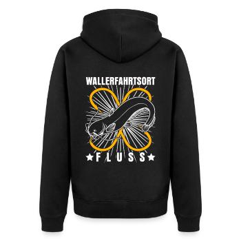 Angler Fluss Waller Angelsport Angeln - Unisex Premium Bio Zip Hoodie - Schwarz - Hinten - Nico (187cm)