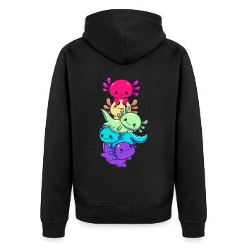 Subtle Gay Pride Flag Kawaii Axolotl LGBTQ - Unisex Premium Bio Zip Hoodie - Schwarz - Hinten - Nico (187cm)