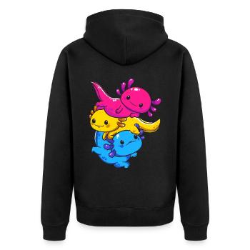 Subtle Pansexual Pride Flag Kawaii Axolotl LGBTQ - Unisex Premium Organic Zip Hoodie - black - Back - Nico (187cm)