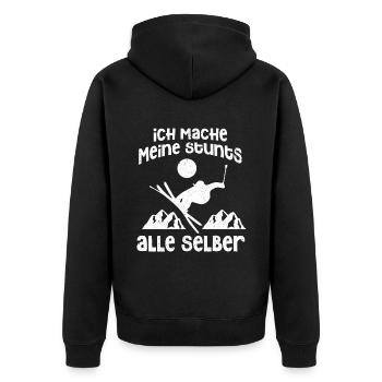 Ski Sking Snowboard Wintersport Skifahrer - Unisex Premium Bio Zip Hoodie - Schwarz - Hinten - Nico (187cm)