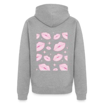 Coquette Esthétique Pink Kisses Rouge à lèvres Centre-ville - Veste à capuche bio Premium Unisexe - gris chiné - Dos - Nico (187cm)