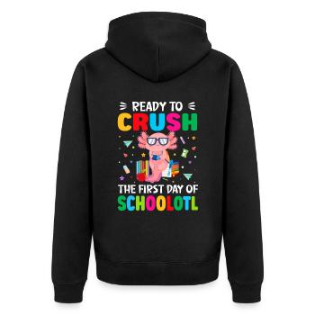 Bereit, Den Ersten Schultag Zu Meistern - Kidsotl - Unisex Premium Bio Zip Hoodie - Schwarz - Hinten - Nico (187cm)