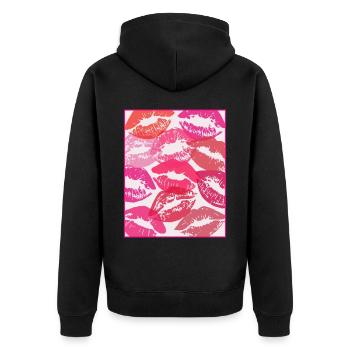 Coquette Aesthetic Pink Kisses Valentines Day Lips - Unisex Premium Bio Zip Hoodie - Schwarz - Hinten - Nico (187cm)