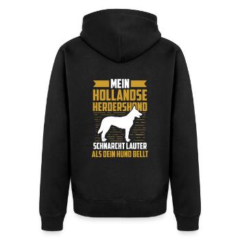Mein Hollandse Herdershond schnarcht lauter - Unisex Premium Bio Zip Hoodie - Schwarz - Hinten - Nico (187cm)