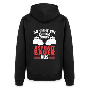Richtig cooler Asphaltbauer Straßenbauer - Unisex Premium Bio Zip Hoodie - Schwarz - Hinten - Nico (187cm)
