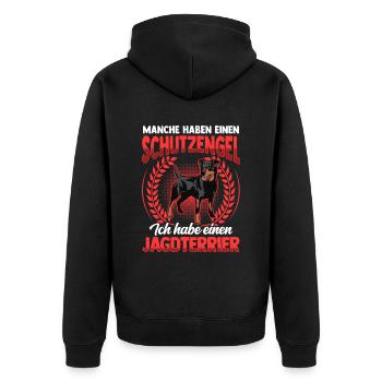 Jagdterrier mein Schutzengel Deutscher Jagdterrier - Unisex Premium Bio Zip Hoodie - Schwarz - Hinten - Nico (187cm)
