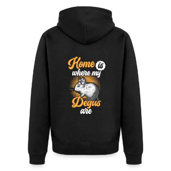 Degu ist mein Zuhause Nagetier Stauchratte - Unisex Premium Bio Zip Hoodie - Schwarz - Hinten - Nico (187cm)