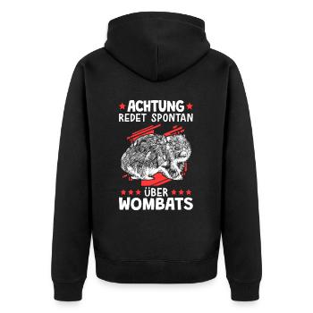 Redet über Wombat australisches Beuteltier - Unisex Premium Bio Zip Hoodie - Schwarz - Hinten - Nico (187cm)