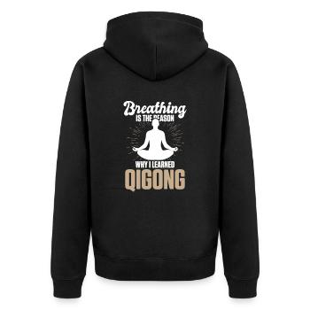 Qigong Chinesische Kampfkunst Gung China Qi Go - Unisex Premium Bio Zip Hoodie - Schwarz - Hinten - Nico (187cm)