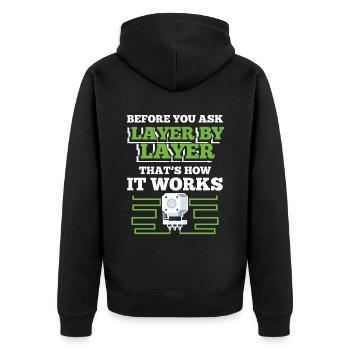 3D Drucker - Unisex Premium Bio Zip Hoodie - Schwarz - Hinten - Nico (187cm)