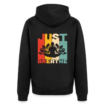 Just Breath Yoga Qutoes - Unisex Premium Bio Zip Hoodie - Schwarz - Hinten - Nico (187cm)