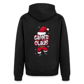Gamer Claus Weihnachtsmann Kostüm Familien Outfit - Unisex Premium Bio Zip Hoodie - Schwarz - Hinten - Nico (187cm)