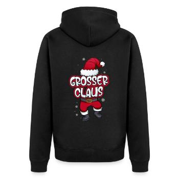 Großer Claus Weihnachtsmann Kostüm Familien Outfit - Unisex Premium Bio Zip Hoodie - Schwarz - Hinten - Nico (187cm)