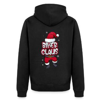 Biker Claus Weihnachtsmann Kostüm Familien Outfit - Unisex Premium Bio Zip Hoodie - Schwarz - Hinten - Nico (187cm)