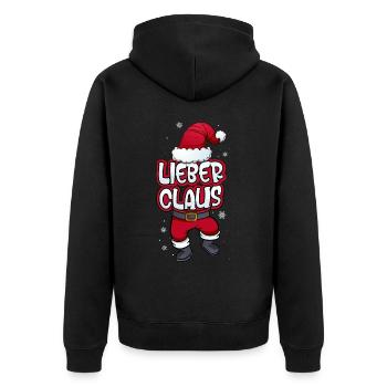 Lieber Claus Weihnachtsmann Kostüm Familien Outfit - Unisex Premium Bio Zip Hoodie - Schwarz - Hinten - Nico (187cm)