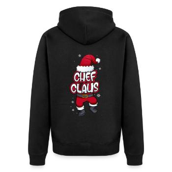 Chef Claus Weihnachtsmann Kostüm Familien Outfit - Unisex Premium Bio Zip Hoodie - Schwarz - Hinten - Nico (187cm)