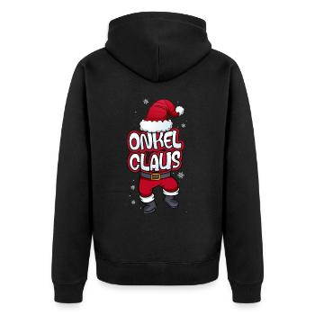 Onkel Claus Weihnachtsmann Kostüm Familien Outfit - Unisex Premium Bio Zip Hoodie - Schwarz - Hinten - Nico (187cm)
