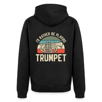 Trumpet Player Vintage Retro I'd - Unisex Premium Bio Zip Hoodie - Schwarz - Hinten - Nico (187cm)