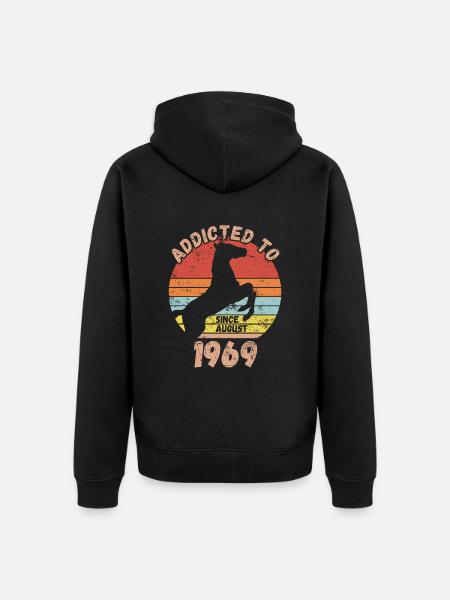Anniversaire Équitation Août 1969 - Veste à capuche bio Premium Unisexe - noir
